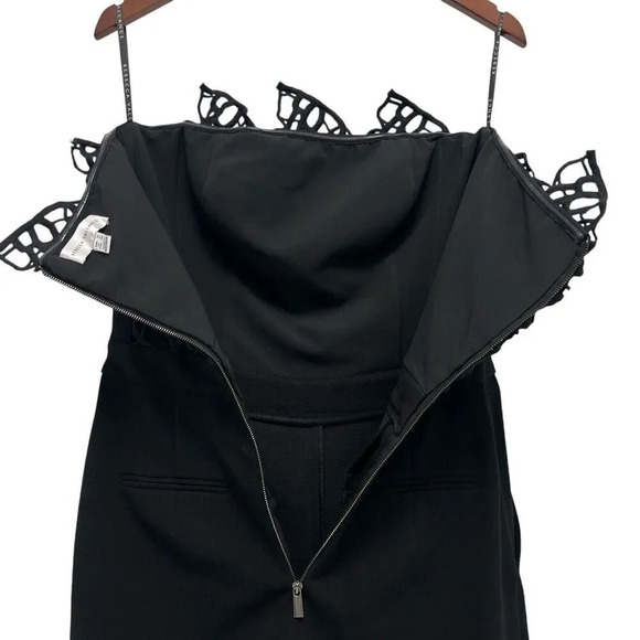 Rebecca Vallance Sophia Crepe 3D Lace Trim Strapless Jumpsuit Straight Leg Black - Picture 9 of 13